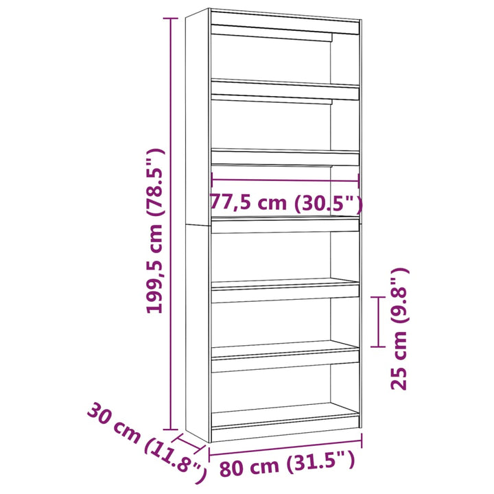 Boekenkast/kamerscherm 80x30x199,5 cm massief grenenhout - Griffin Retail