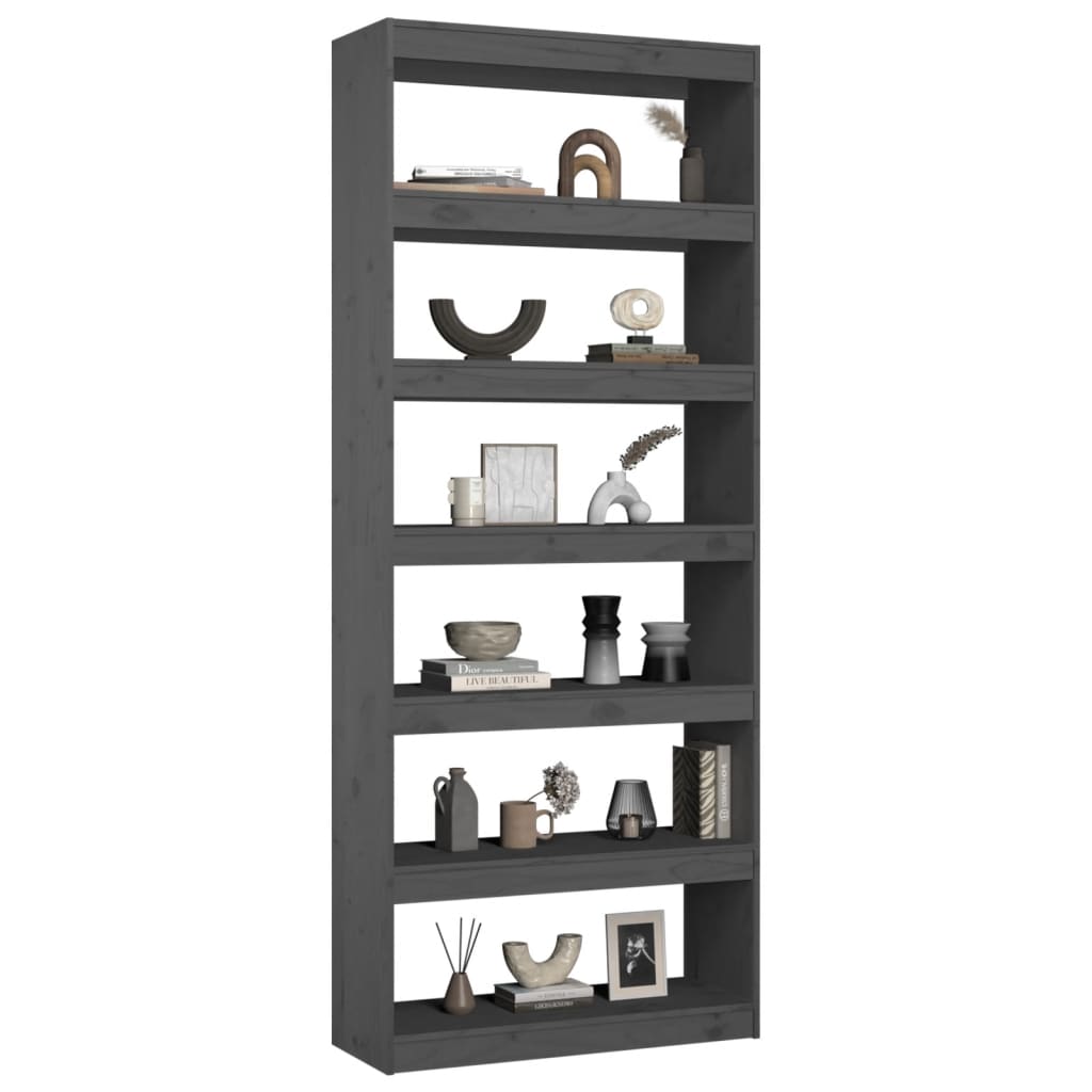 Boekenkast/kamerscherm 80x30x199,5 cm massief grenenhout grijs - Griffin Retail