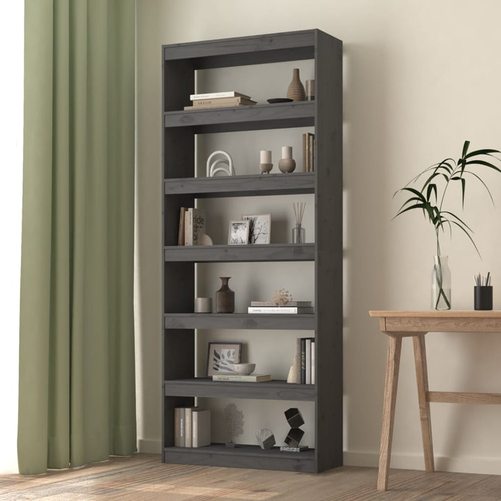 Boekenkast/kamerscherm 80x30x199,5 cm massief grenenhout grijs - Griffin Retail