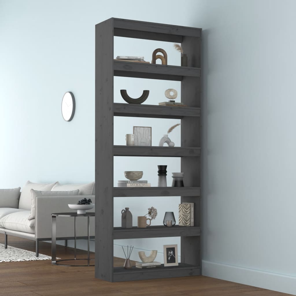 Boekenkast/kamerscherm 80x30x199,5 cm massief grenenhout grijs - Griffin Retail