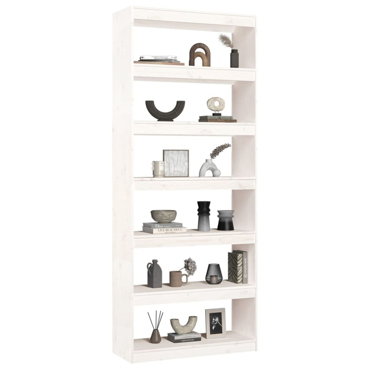 Boekenkast/kamerscherm 80x30x199,5 cm massief grenenhout wit - Griffin Retail