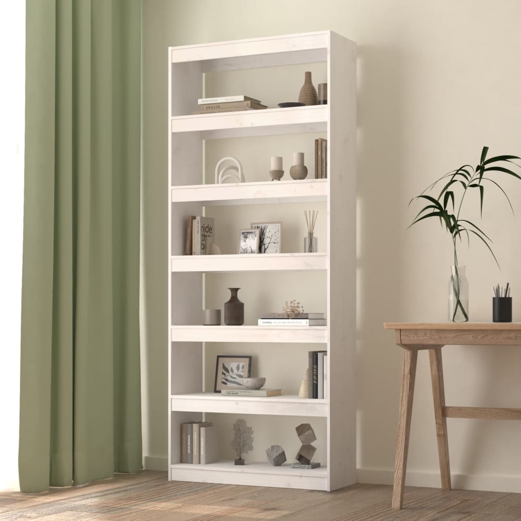 Boekenkast/kamerscherm 80x30x199,5 cm massief grenenhout wit - Griffin Retail