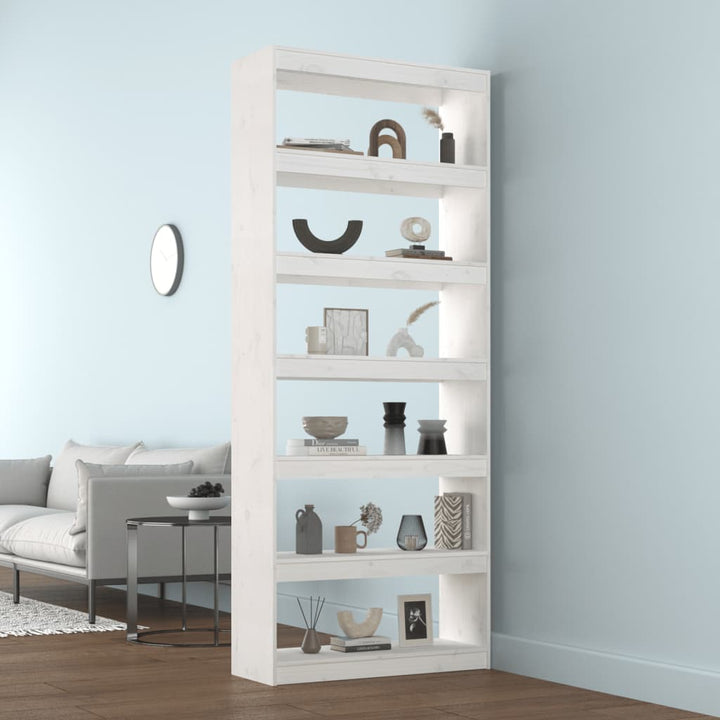 Boekenkast/kamerscherm 80x30x199,5 cm massief grenenhout wit - Griffin Retail