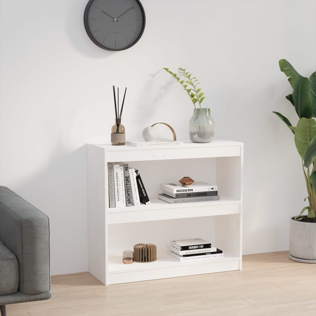 Boekenkast/kamerscherm 80x30x71,5 cm massief grenenhout wit - Griffin Retail