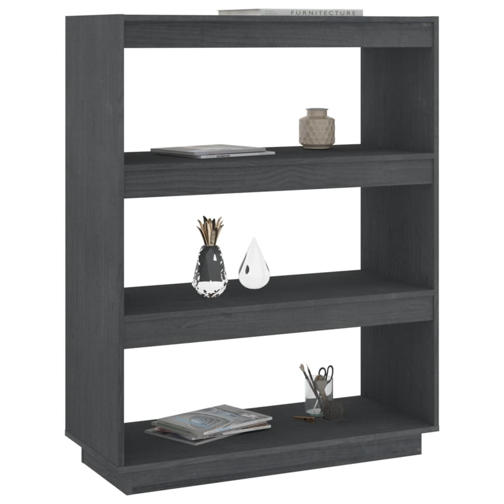 Boekenkast/kamerscherm 80x35x103 cm massief grenenhout grijs - Griffin Retail