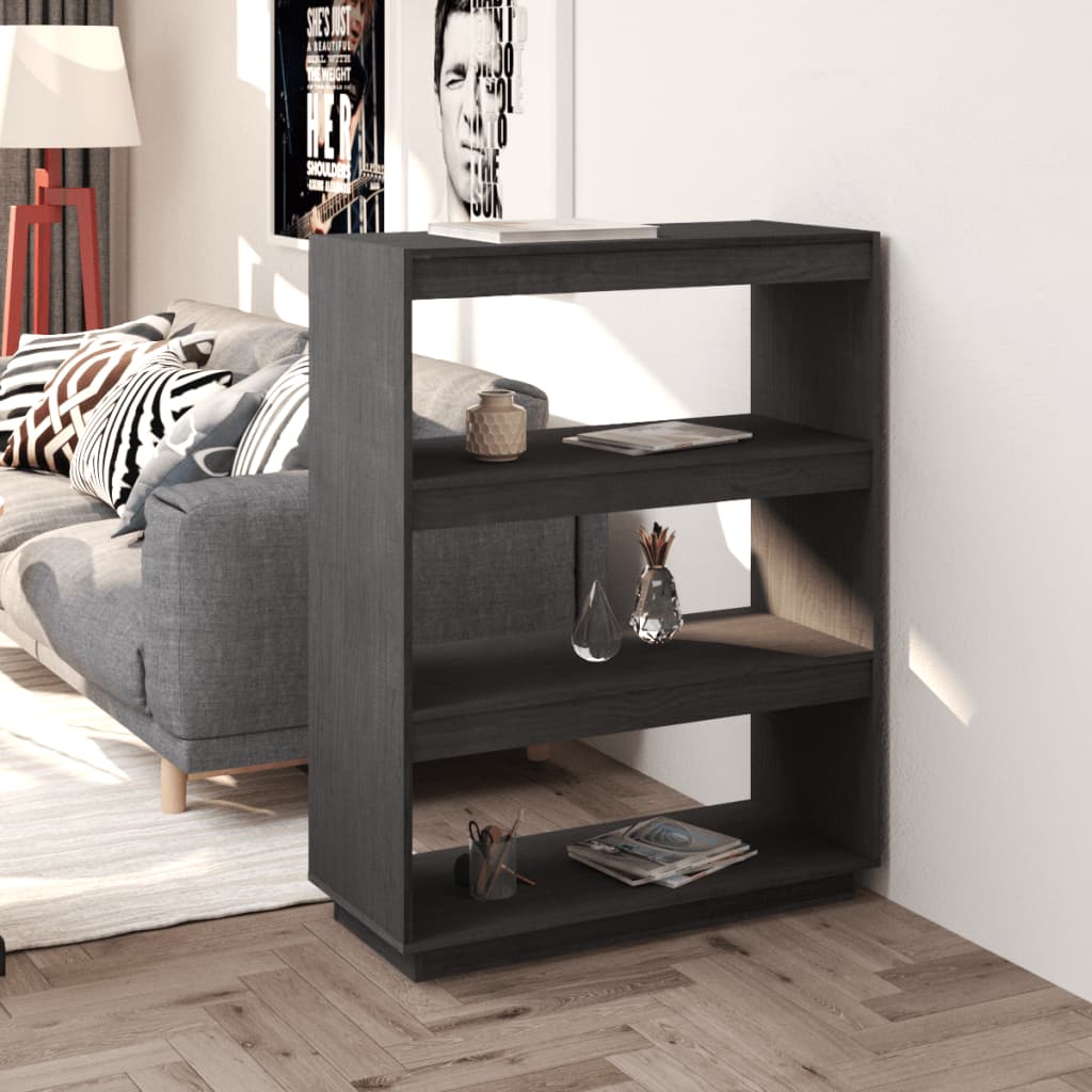 Boekenkast/kamerscherm 80x35x103 cm massief grenenhout grijs - Griffin Retail