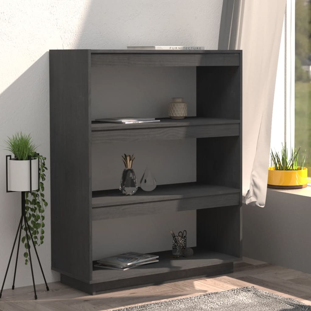 Boekenkast/kamerscherm 80x35x103 cm massief grenenhout grijs - Griffin Retail