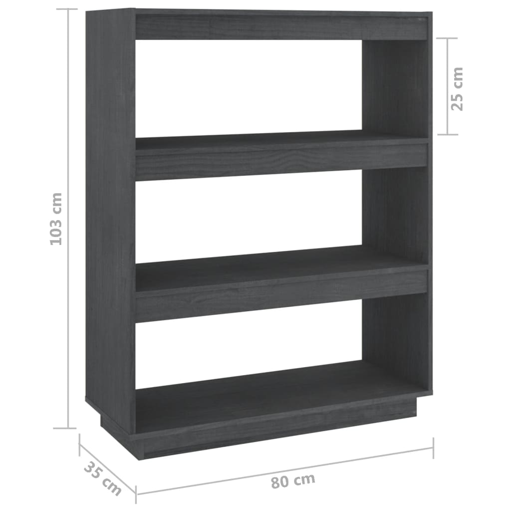 Boekenkast/kamerscherm 80x35x103 cm massief grenenhout grijs - Griffin Retail