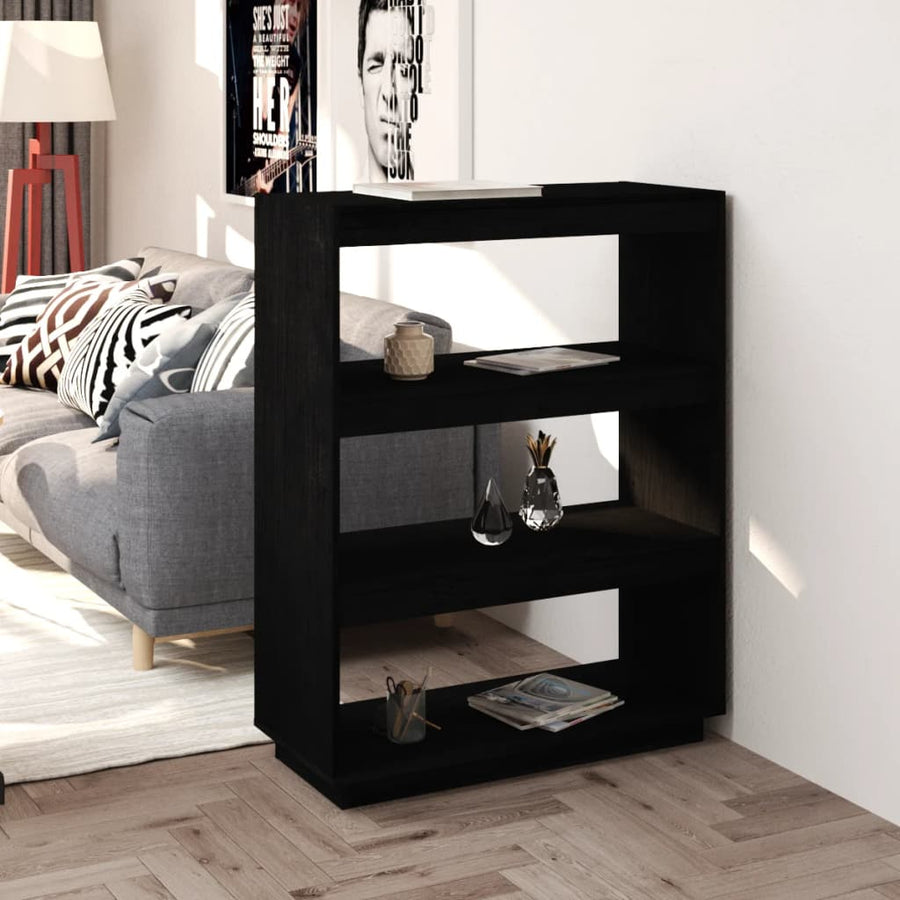 Boekenkast/kamerscherm 80x35x103 cm massief grenenhout zwart - Griffin Retail