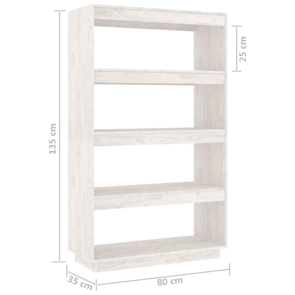 Boekenkast/kamerscherm 80x35x135 cm massief grenenhout wit - Griffin Retail