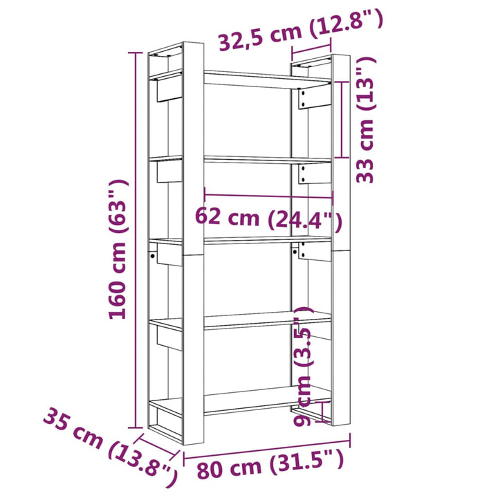 Boekenkast/kamerscherm 80x35x160 cm massief hout zwart - Griffin Retail