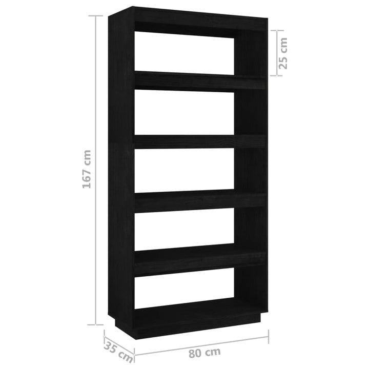 Boekenkast/kamerscherm 80x35x167 cm massief grenenhout zwart - Griffin Retail