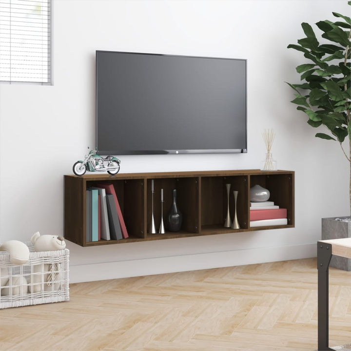 Boekenkast/tv-meubel 143x30x36 cm bewerkt hout bruineikenkleur - Griffin Retail