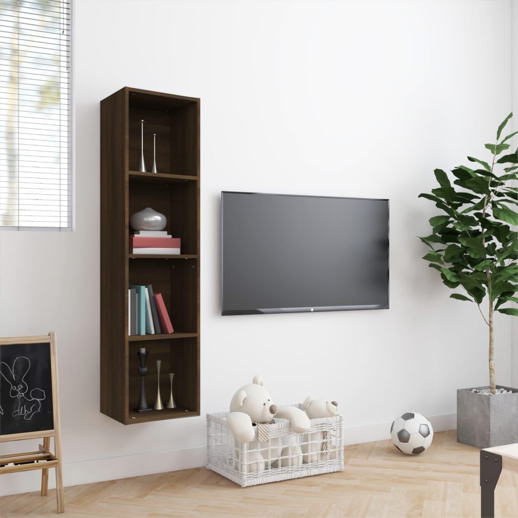 Boekenkast/tv-meubel 143x30x36 cm bewerkt hout bruineikenkleur - Griffin Retail