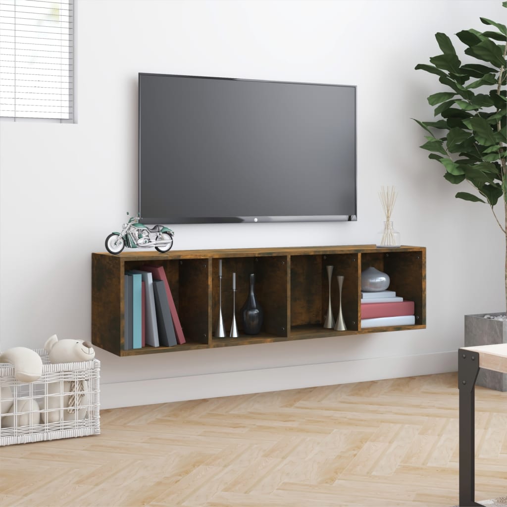 Boekenkast/tv-meubel 143x30x36 cm bewerkt hout gerookt eiken - Griffin Retail