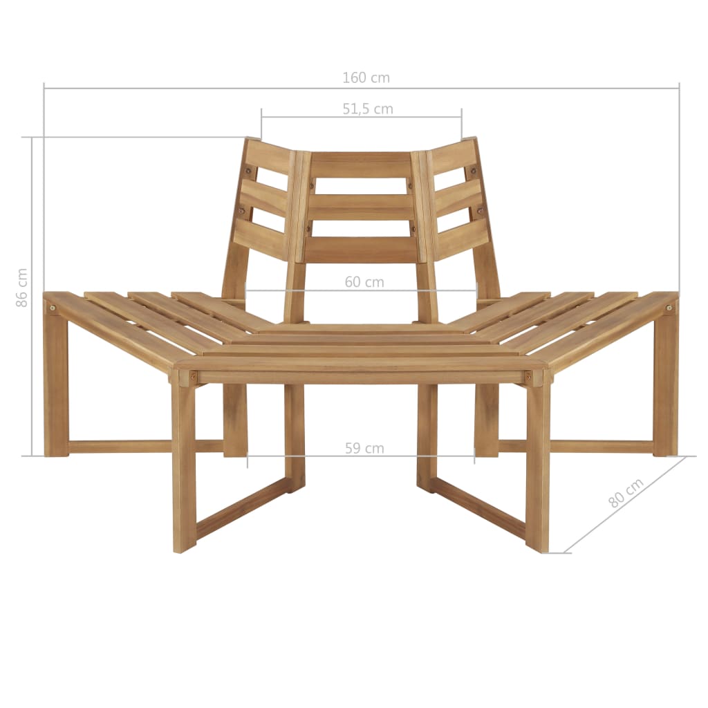 Boombank half-zeshoekig 160 cm massief acaciahout - Griffin Retail