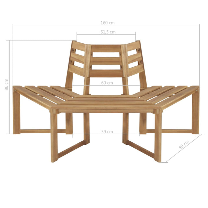 Boombank half-zeshoekig 160 cm massief acaciahout - Griffin Retail