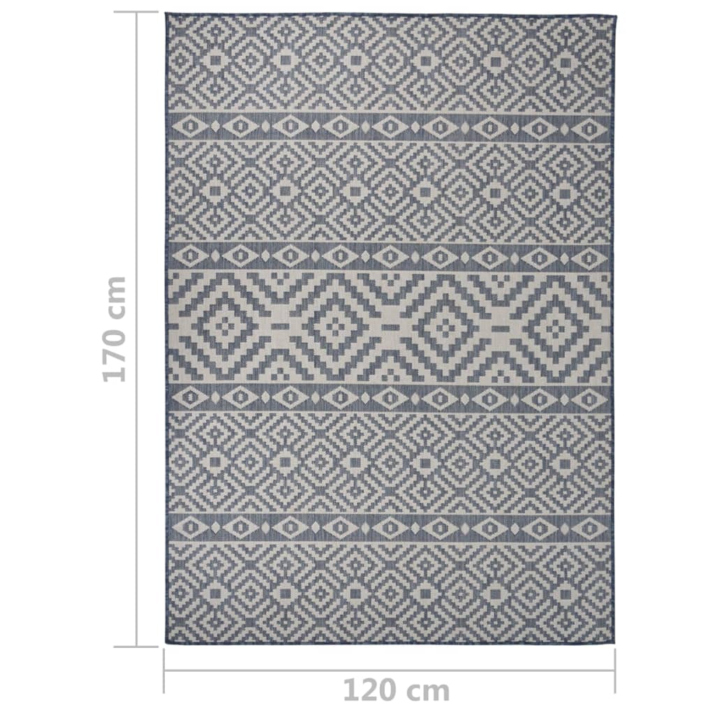 Buitenkleed met patroon platgeweven 120x170 cm blauw - Griffin Retail