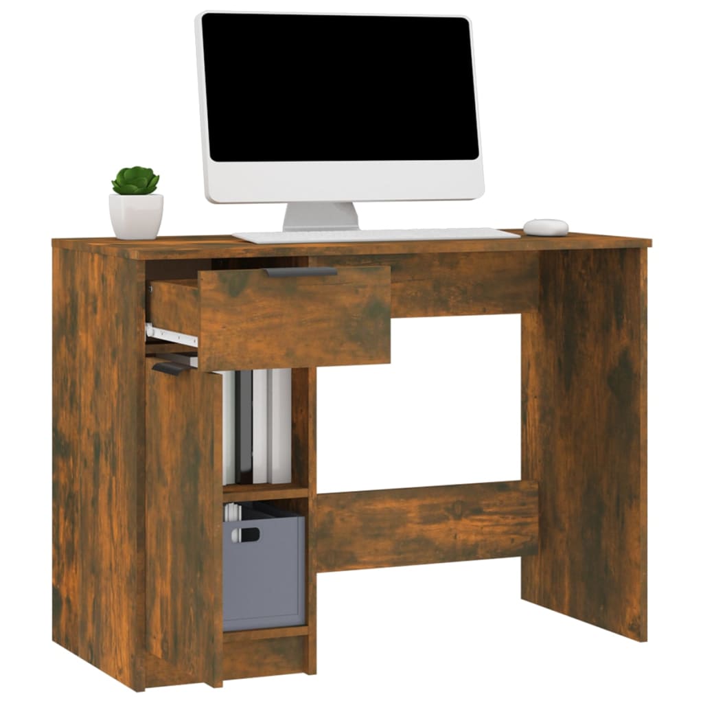 Bureau 100x50x75 cm bewerkt hout gerookt eikenkleurig - Griffin Retail