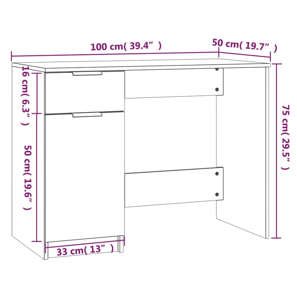 Bureau 100x50x75 cm bewerkt hout wit - Griffin Retail