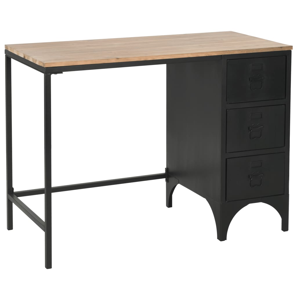 Bureau 100x50x76 cm massief vurenhout en staal - Griffin Retail