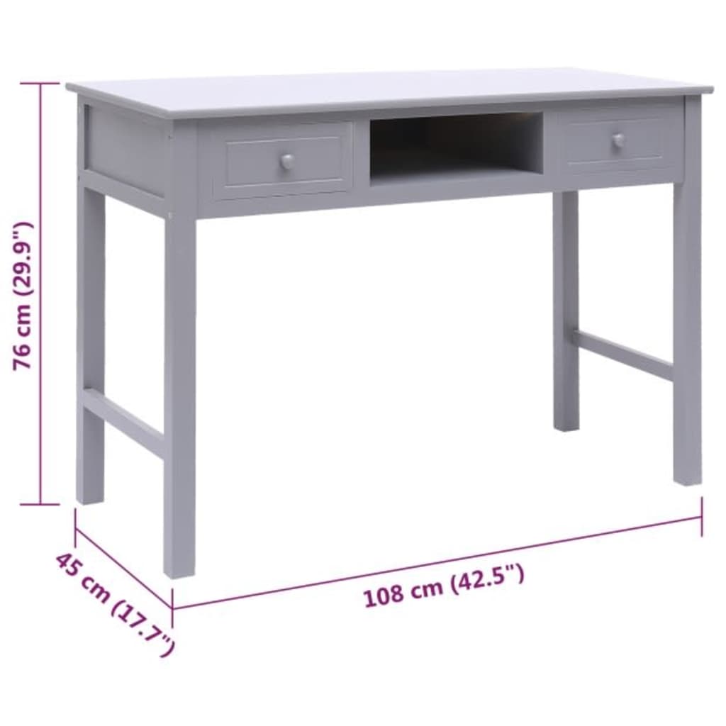 Bureau 108x45x76 cm massief paulowniahout grijs - Griffin Retail