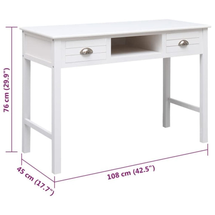 Bureau 108x45x76 cm massief paulowniahout wit - Griffin Retail