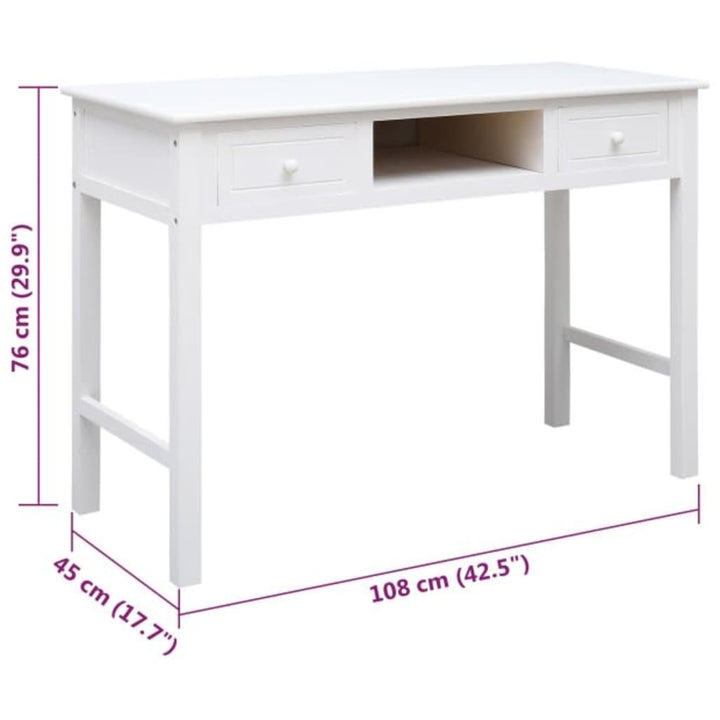 Bureau 108x45x76 cm massief paulowniahout wit - Griffin Retail