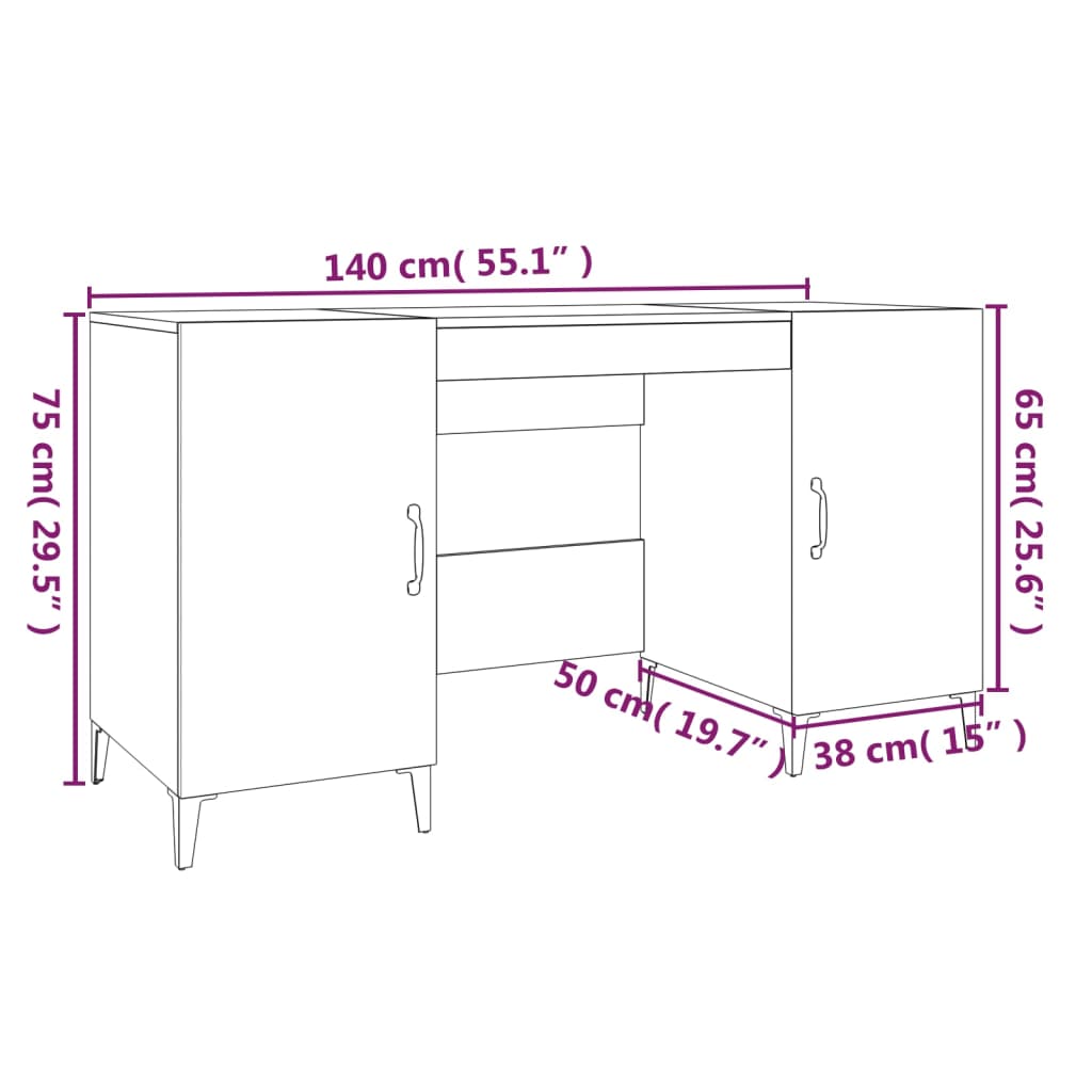 Bureau 140x50x75 cm bewerkt hout gerookt eikenkleurig - Griffin Retail