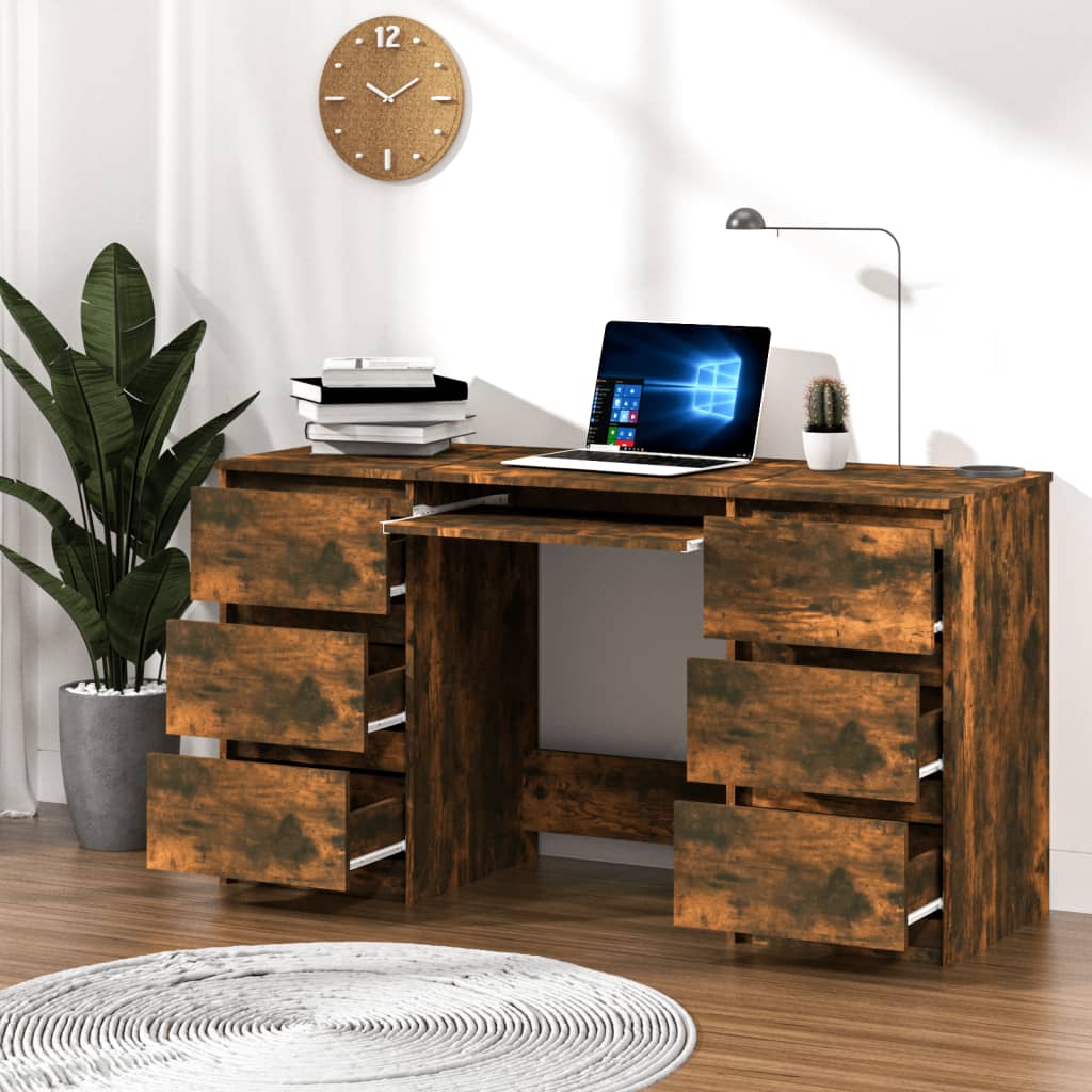 Bureau 140x50x77 cm bewerkt hout gerookt eikenkleurig - Griffin Retail