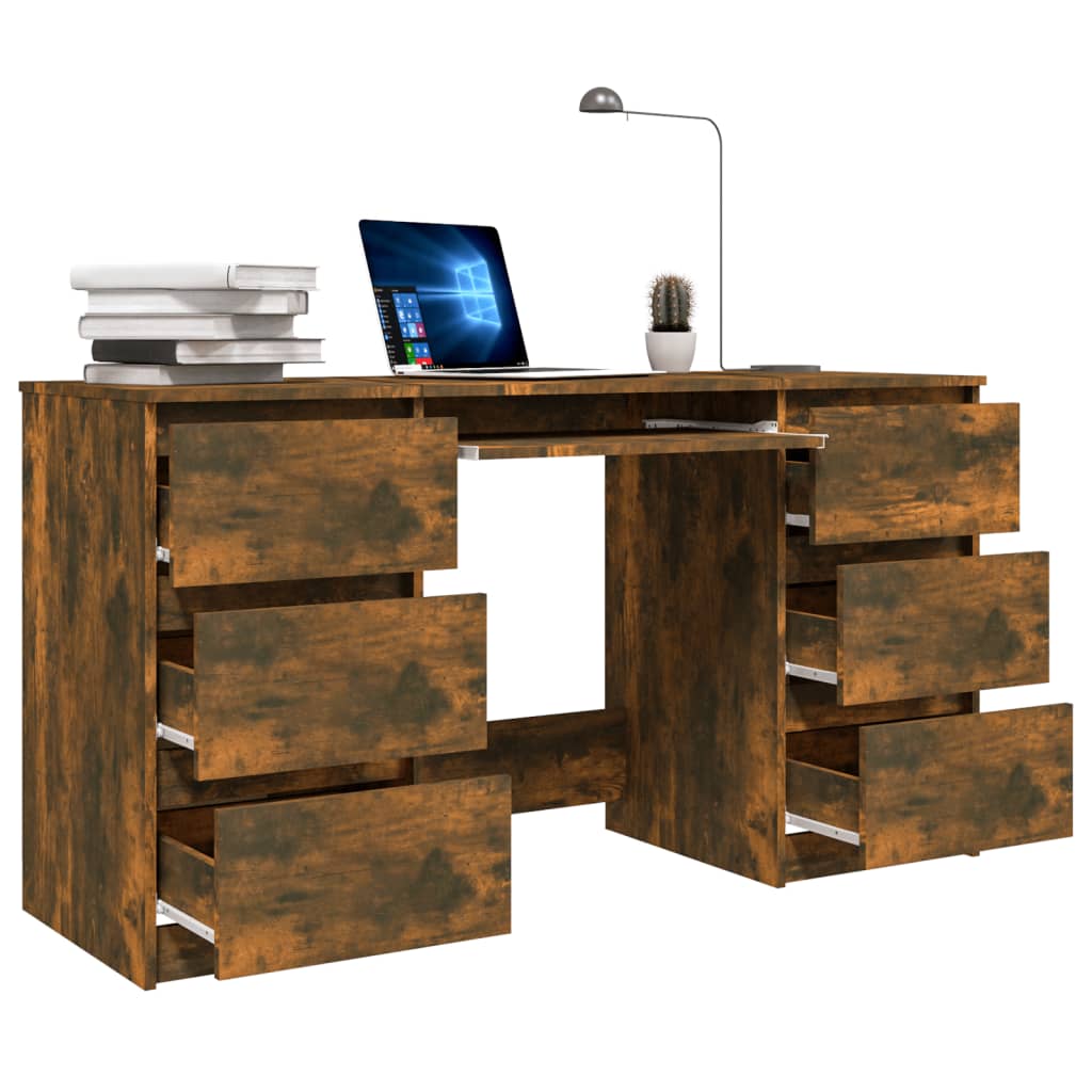 Bureau 140x50x77 cm bewerkt hout gerookt eikenkleurig - Griffin Retail