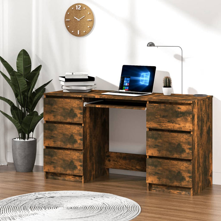 Bureau 140x50x77 cm bewerkt hout gerookt eikenkleurig - Griffin Retail