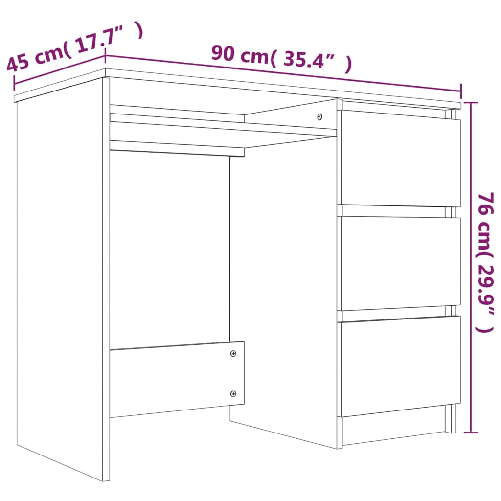 Bureau 90x45x76 cm bewerkt hout bruineikenkleurig - Griffin Retail