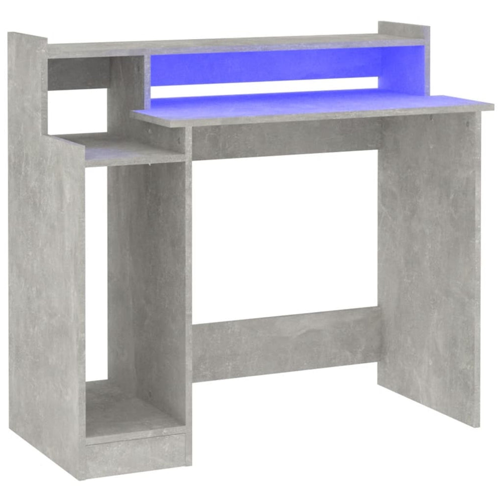 Bureau met LED-verlichting 97x90x45 cm bewerkt hout betongrijs - Griffin Retail