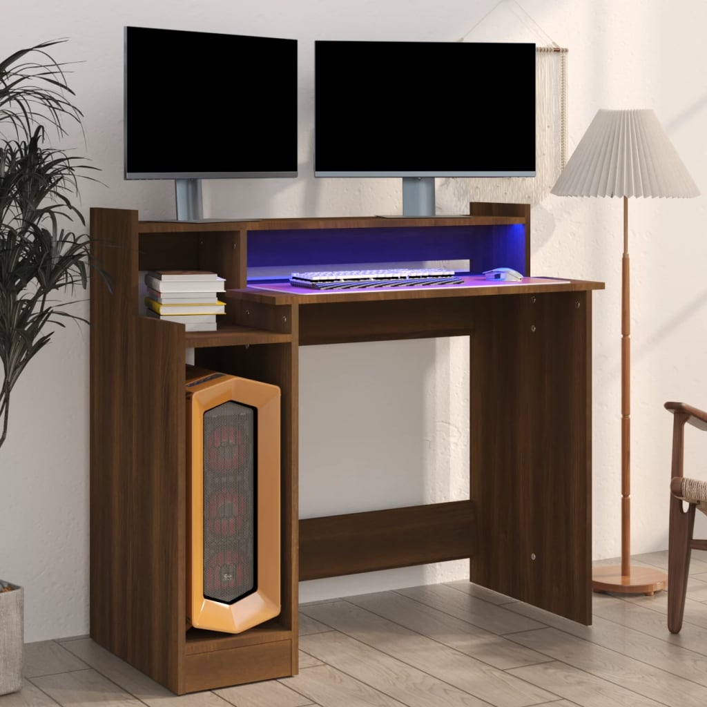 Bureau met LED-verlichting 97x90x45 cm hout bruineikenkleurig - Griffin Retail