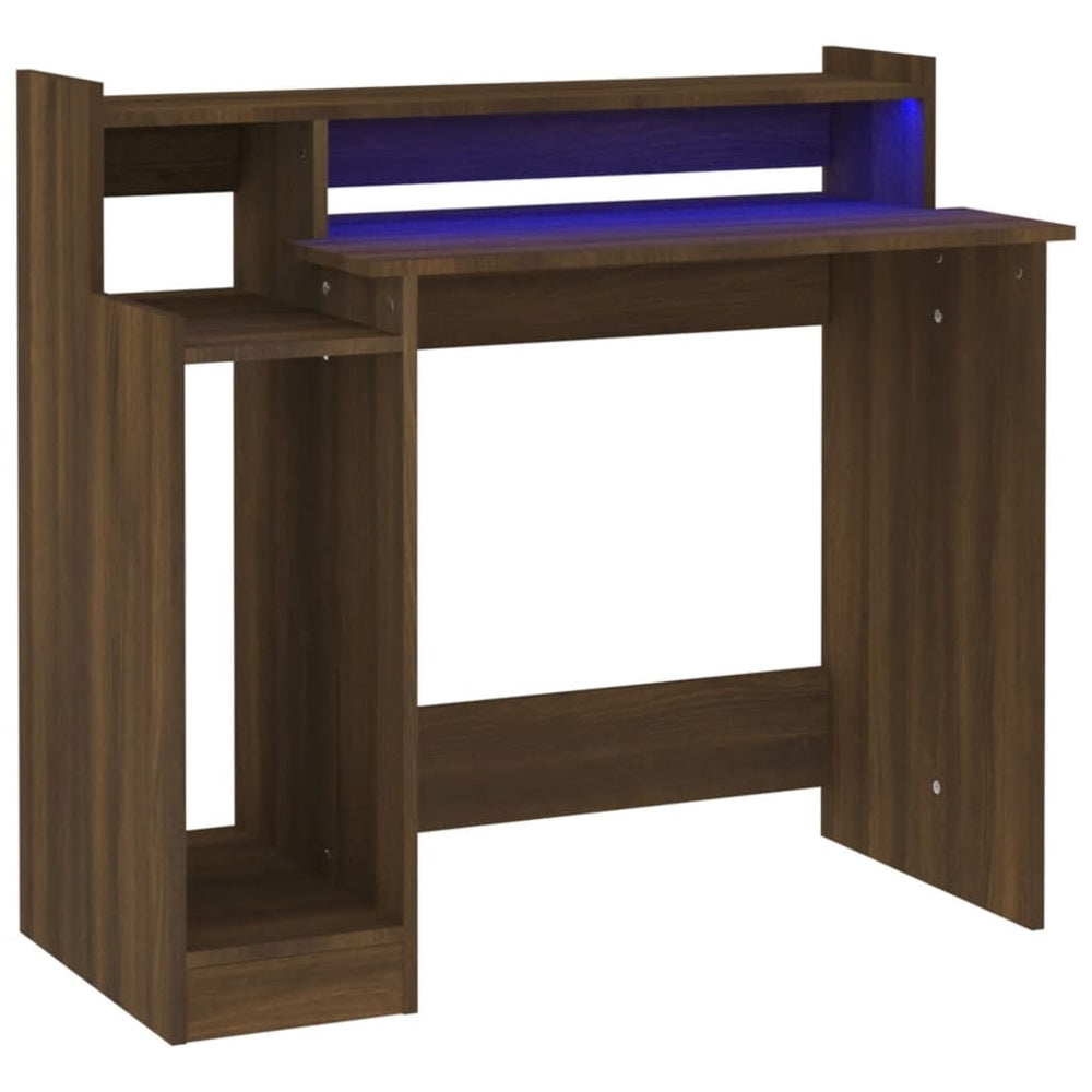 Bureau met LED-verlichting 97x90x45 cm hout bruineikenkleurig - Griffin Retail