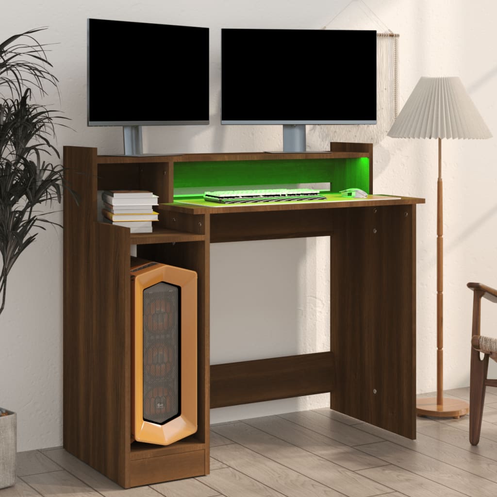 Bureau met LED-verlichting 97x90x45 cm hout bruineikenkleurig - Griffin Retail