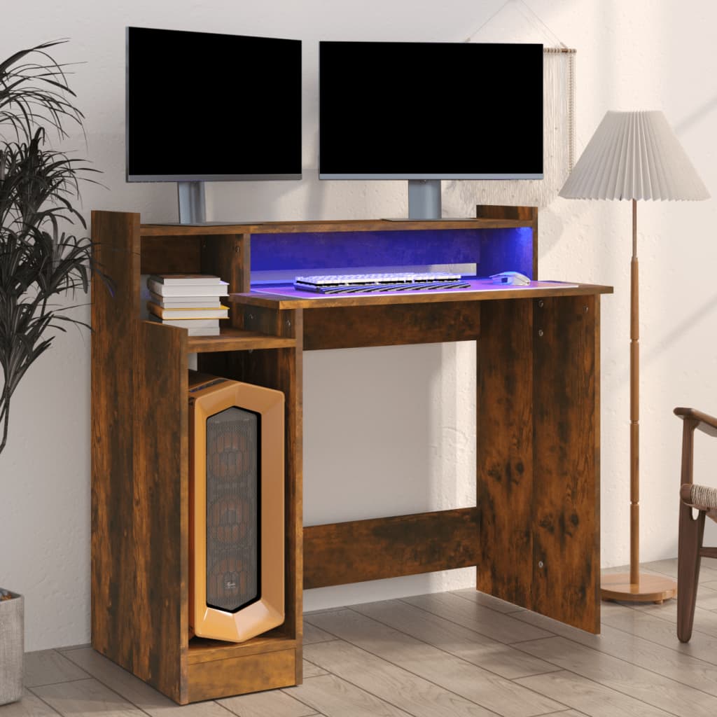 Bureau met LED-verlichting 97x90x45 cm hout gerookt eiken - Griffin Retail