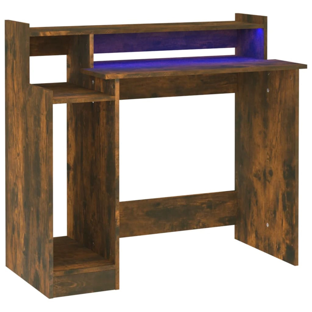 Bureau met LED-verlichting 97x90x45 cm hout gerookt eiken - Griffin Retail