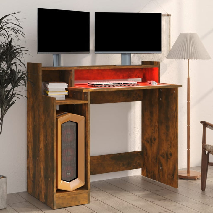 Bureau met LED-verlichting 97x90x45 cm hout gerookt eiken - Griffin Retail