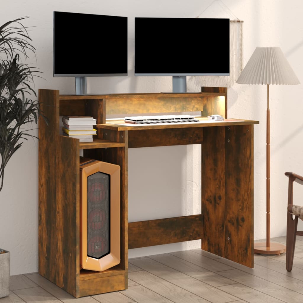 Bureau met LED-verlichting 97x90x45 cm hout gerookt eiken - Griffin Retail