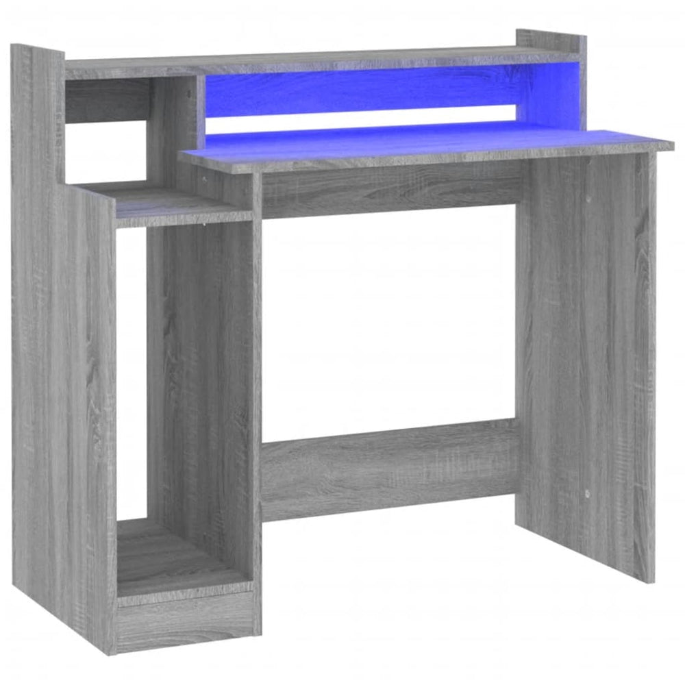 Bureau met LED-verlichting 97x90x45 cm hout grijs sonoma eiken - Griffin Retail