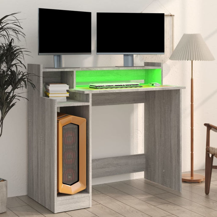 Bureau met LED-verlichting 97x90x45 cm hout grijs sonoma eiken - Griffin Retail