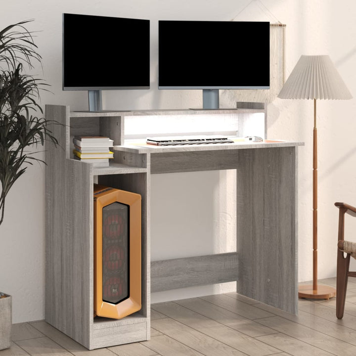 Bureau met LED-verlichting 97x90x45 cm hout grijs sonoma eiken - Griffin Retail