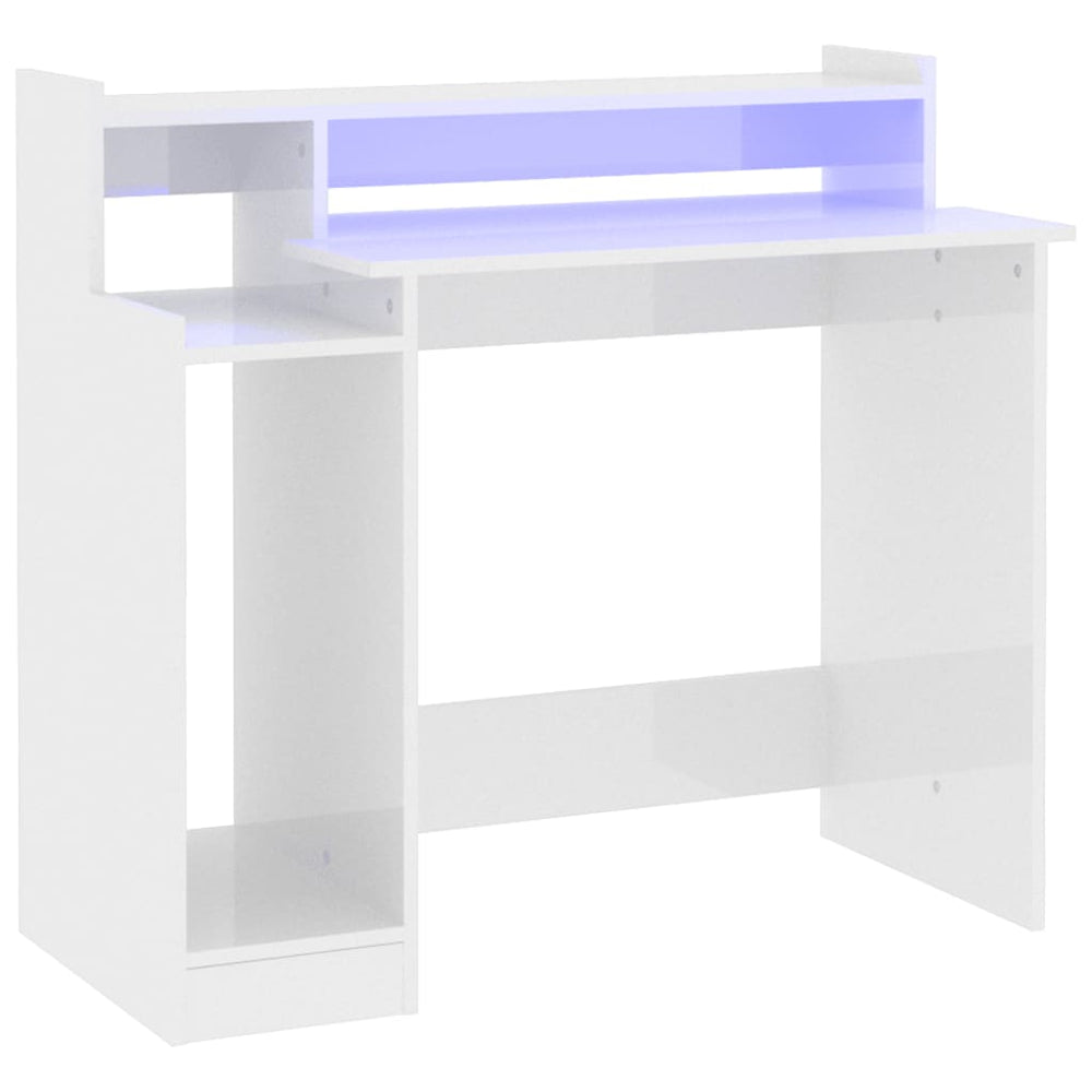 Bureau met LED-verlichting 97x90x45 cm hout hoogglans wit - Griffin Retail