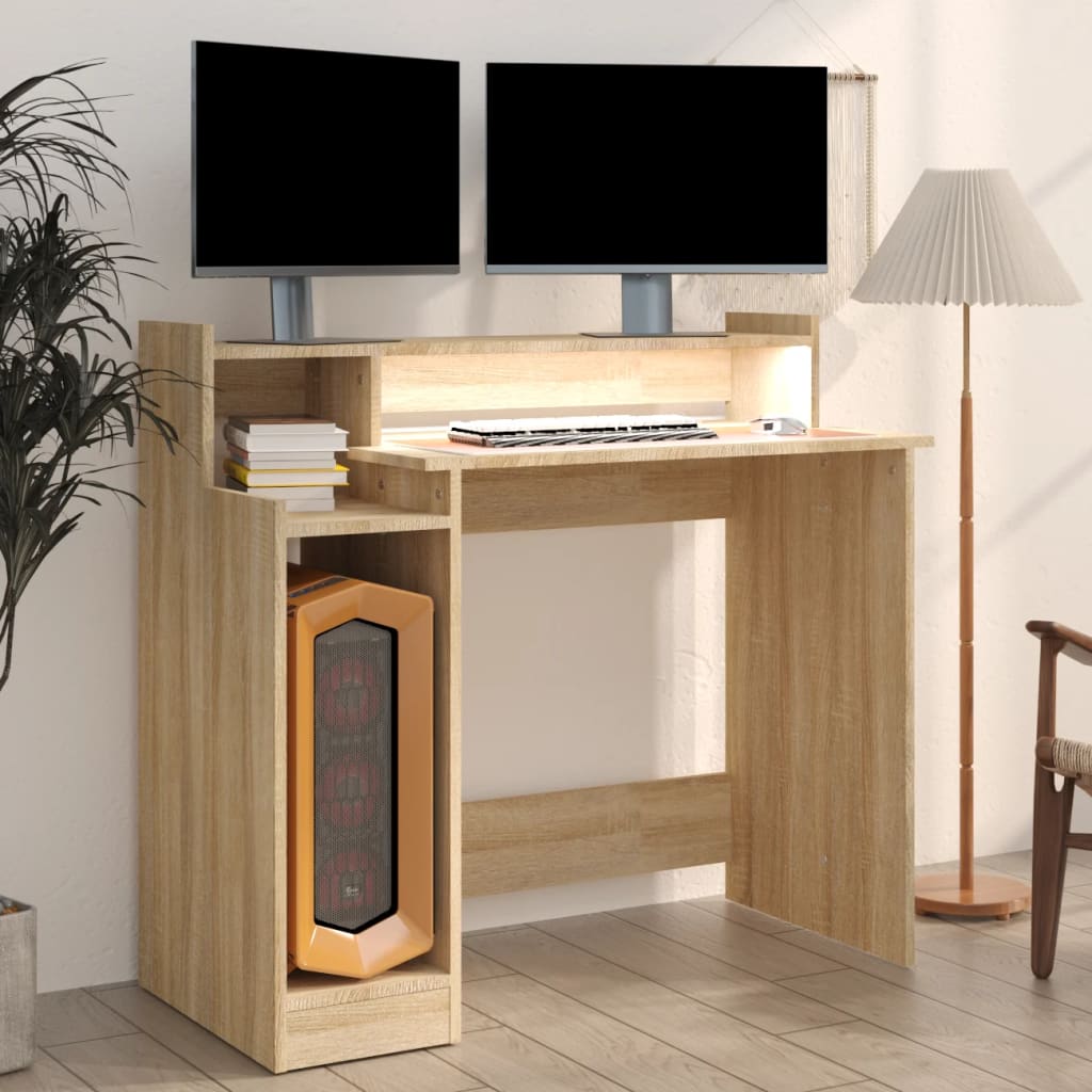 Bureau met LED-verlichting 97x90x45 cm hout sonoma eikenkleurig - Griffin Retail