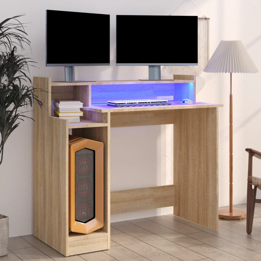 Bureau met LED-verlichting 97x90x45 cm hout sonoma eikenkleurig - Griffin Retail