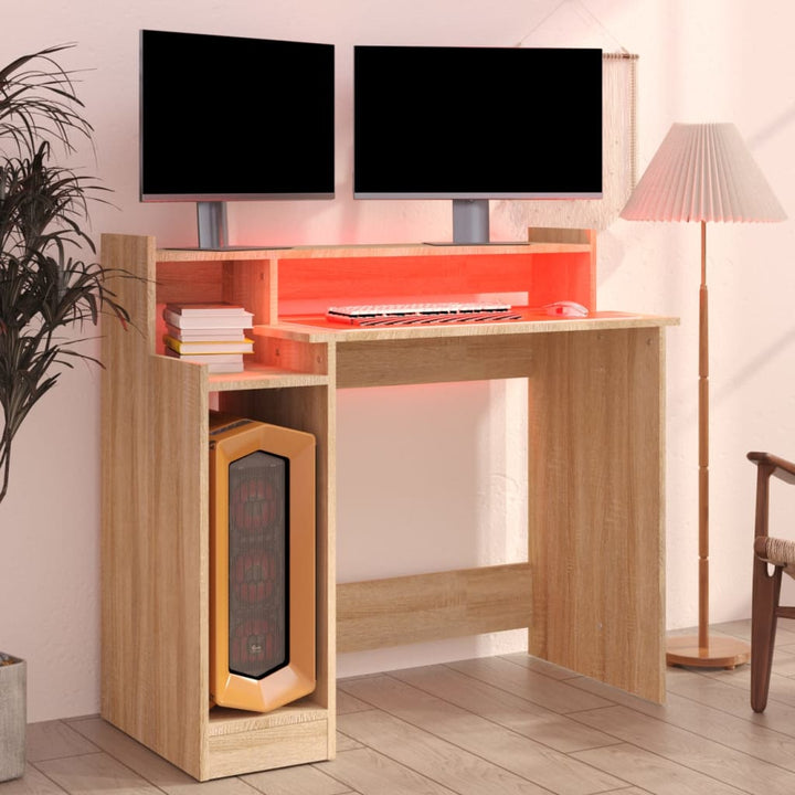 Bureau met LED-verlichting 97x90x45 cm hout sonoma eikenkleurig - Griffin Retail