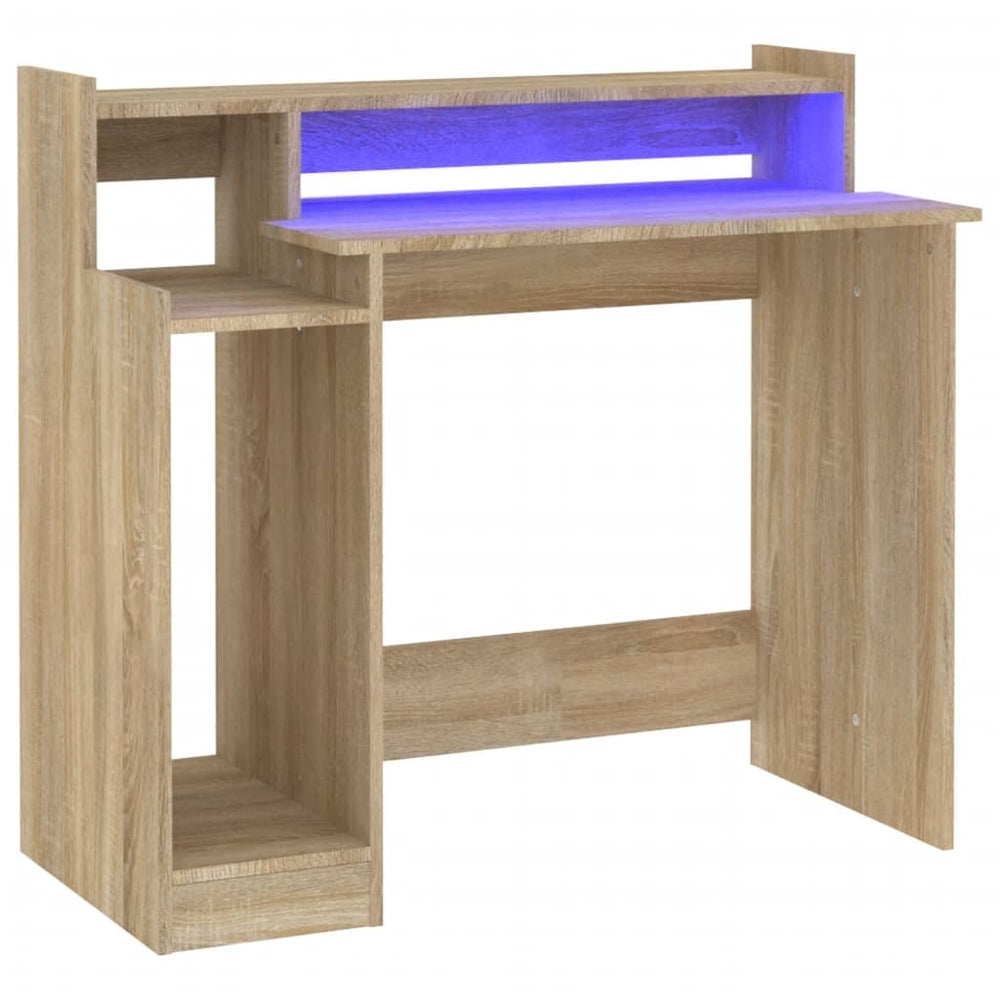 Bureau met LED-verlichting 97x90x45 cm hout sonoma eikenkleurig - Griffin Retail