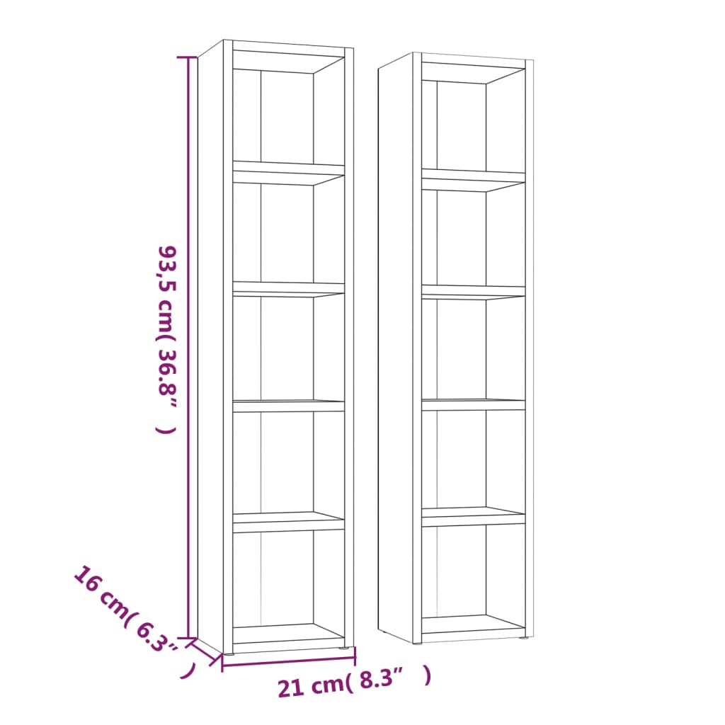 CD-kasten 2 st 21x16x93,5 bewerkt hout bruineikenkleurig - Griffin Retail